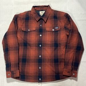 Justin Boots Flannel Shirt Jacket Men's Large Red Window Pane Plaid